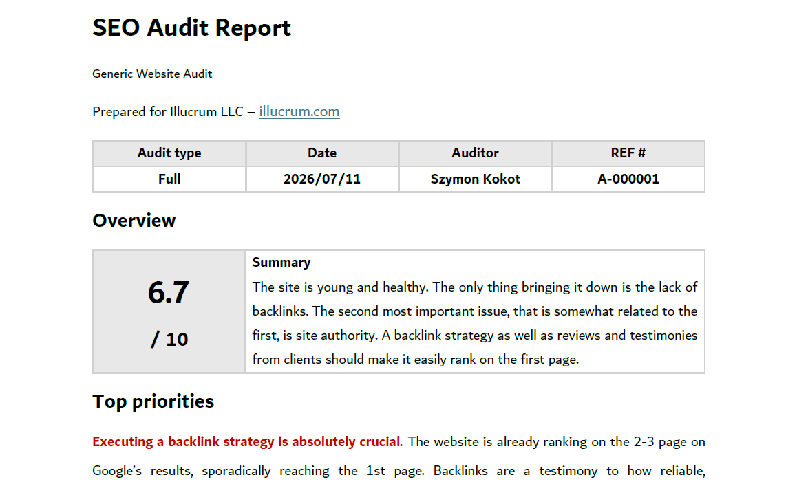 Example audit screenshot
